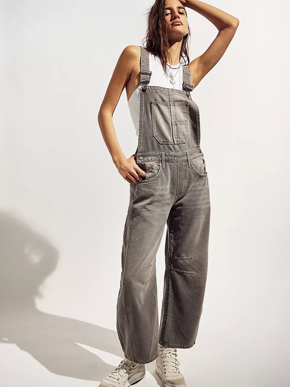 Free People Good Luck Overalls In Archive Gray